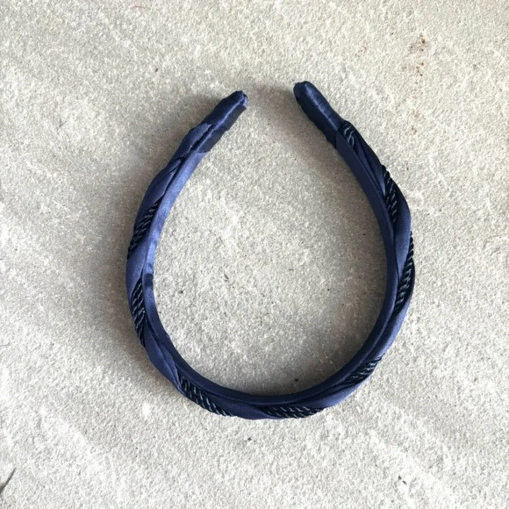 Vintage‎ Braided Satin With Robe Cording Multi-textured Headband Navy Brown Set